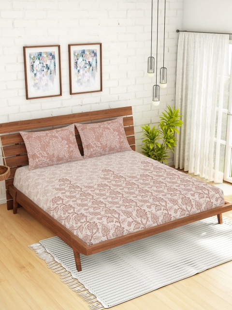 SPACES Beige & Peach-Coloured Floral 144 TC Cotton 1 Queen Bedsheet with 2 Pillow Covers
SPACES Beige & Peach-Coloured Floral 144 TC Cotton 1 Queen Bedsheet with 2 Pillow Covers