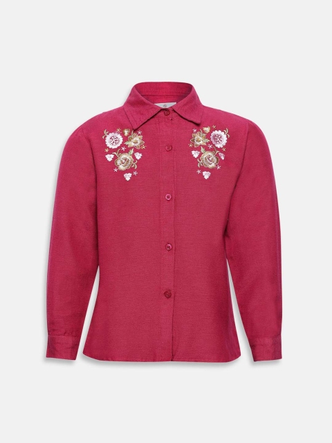 Oxolloxo Girls Pink Regular Fit Solid Casual Shirt