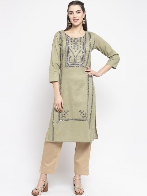 KHALOM Women Green Printed Straight Kurta