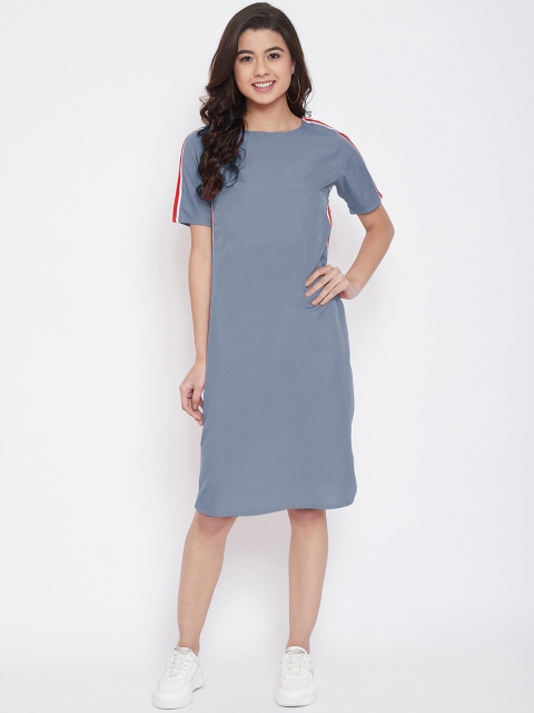 CHROME & CORAL Women Grey Solid A-Line Dress