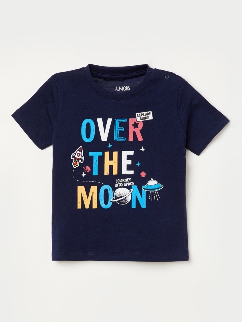 Juniors by Lifestyle Boys Navy Blue Printed Round Neck T-shirt