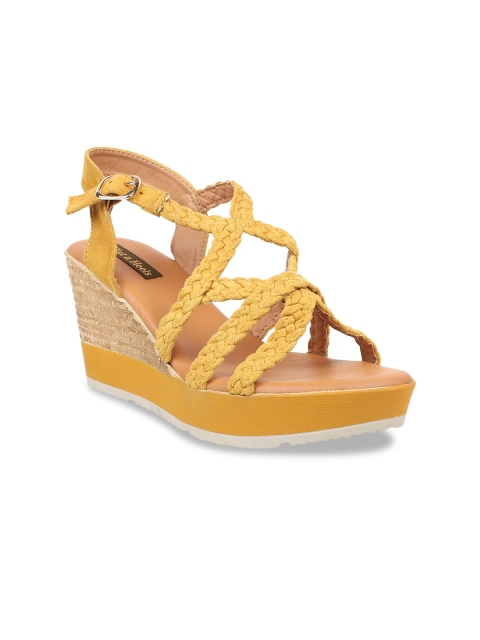Flat n Heels Women Yellow Woven Design Wedges