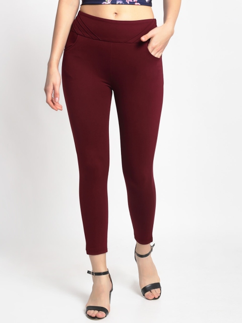 Claura Women Maroon Solid Skinny Fit Treggings
