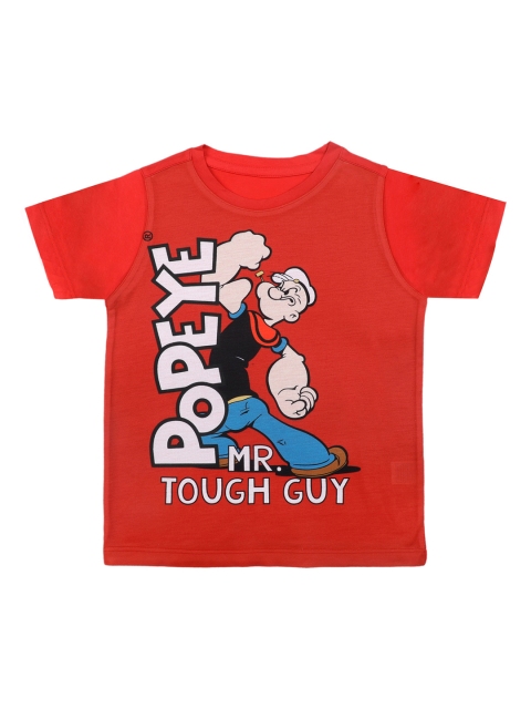 Popeye Boys Red Printed Round Neck T-shirt