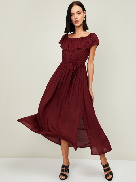CODE by Lifestyle Women Burgundy Solid Fit and Flare Dress