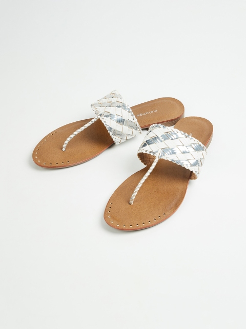 Melange by Lifestyle Women White Printed PU T-Strap Flats