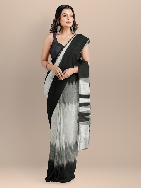 BharatSthali Grey Silk Cotton Woven Design Handloom Ikat Saree