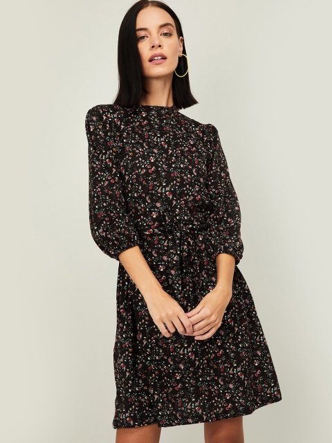 Fame Forever by Lifestyle Women Black Printed Fit and Flare Dress