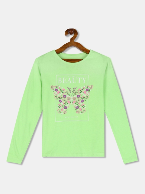 Cherokee Girls Green Printed Round Neck T-shirt