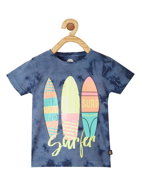 VITAMINS Boys Blue Dyed Round Neck T-shirt