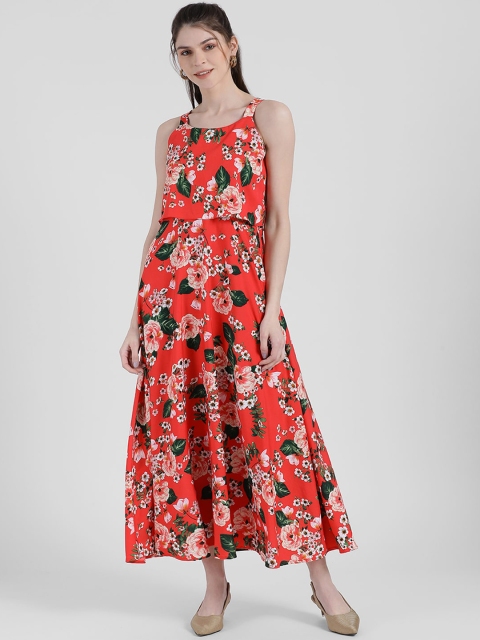 Zink London Women Orange Floral Printed Maxi Dress