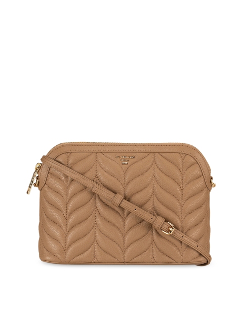 Da Milano Tan Brown Textured Leather Sling Bag