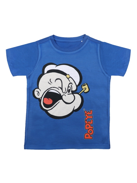 Popeye Boys Blue Printed Round Neck T-shirt