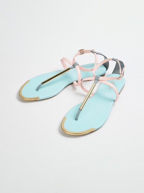 Ginger by Lifestyle Women Blue Solid PU T-Strap Flats