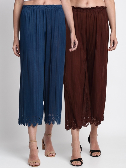 NEUDIS Women Pack Of 2 Regular Fit Solid Culottes, Blue