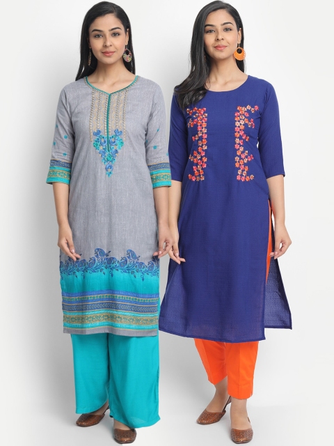 7Threads Women Multicoloured Set of 2 Yoke Design Thread Work Straight Kurta, Multi
7Threads Women Multicoloured Set of 2 Yoke Design Thread Work Straight Kurta, Multi