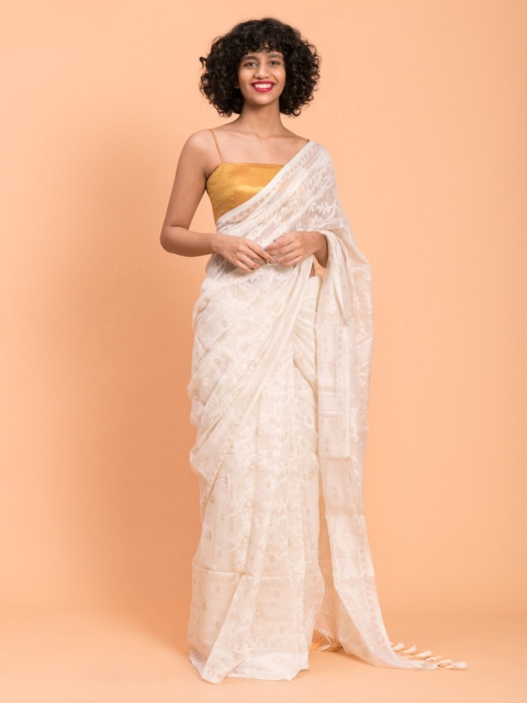 Suta White Handloom Cotton Blend Saree