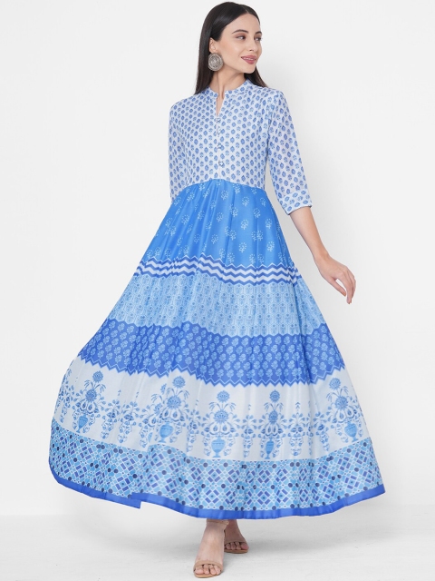 FASHOR Women Blue Printed Maxi Dress