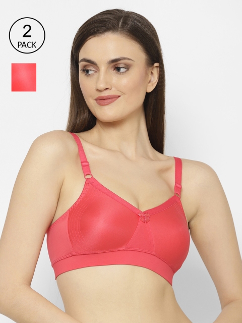 Floret 2 Pack Coral Solid Non-Wired Non Padded Minimizer Bra T3073_Tomato-Tomato