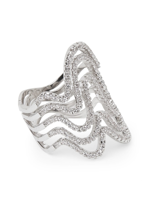 shaze Silver-Plated White CZ-Studded Crazy Wave Finger Ring