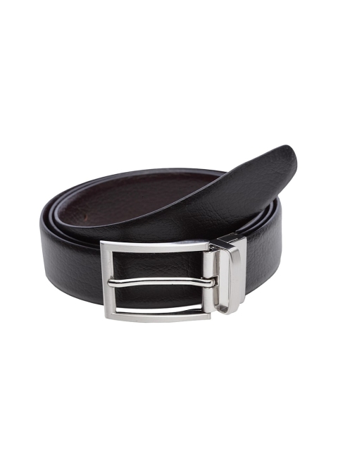 WELBAWT Men Black & Brown Textured Reversible Leather Belt