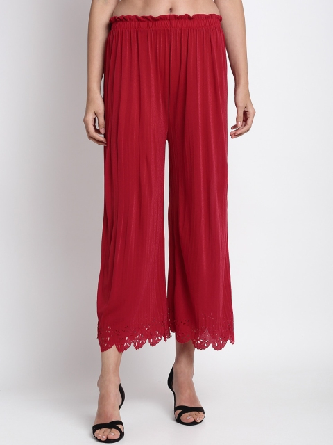 NEUDIS Women Maroon Pleated Solid Culottes