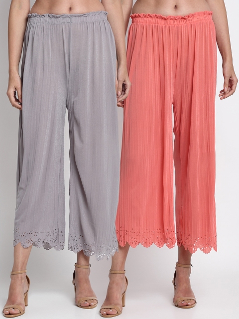 NEUDIS Women Pack Of 2 Regular Fit Solid Culottes, Grey
