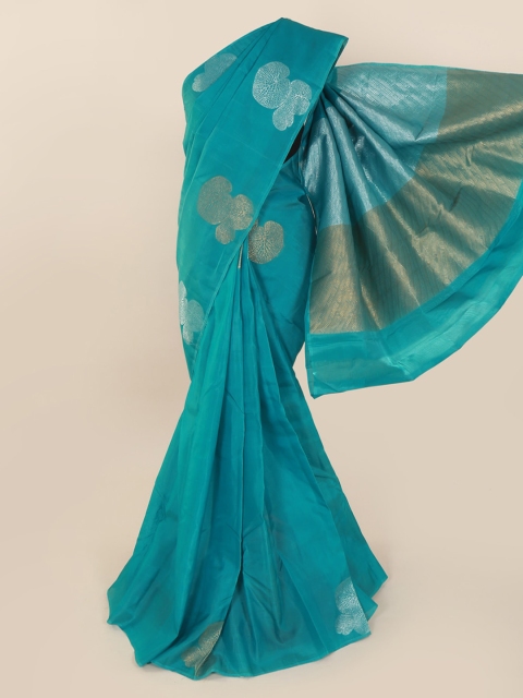 Pothys Blue & Gold-Toned Art Silk Woven Design Kanjeevaram Saree
