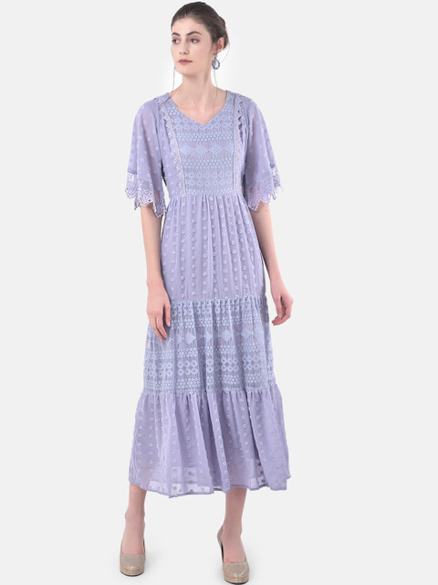 Eavan Women Lavender Self Design Tiered Maxi Dress 
Eavan Women Lavender Self Design Tiered Maxi Dress