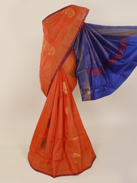 Pothys Orange & Blue Art Silk Woven Design Kanjeevaram Saree