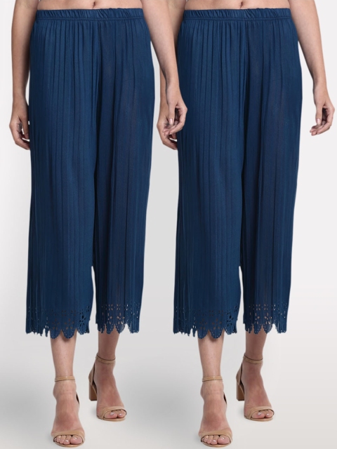 NEUDIS Women Pack of 2 Teal Blue Regular Fit Solid Culottes