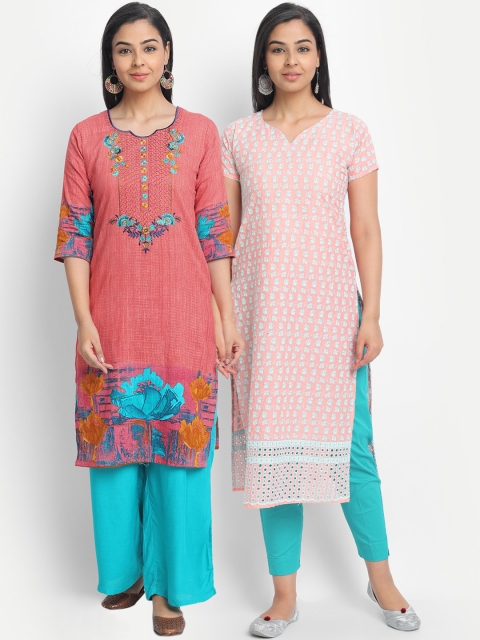 7Threads Women Pack of 2 Ethnic Motifs Printed Kurta, Multi