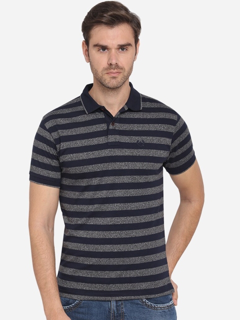 Greenfibre Men Blue Striped Polo Collar T-shirt