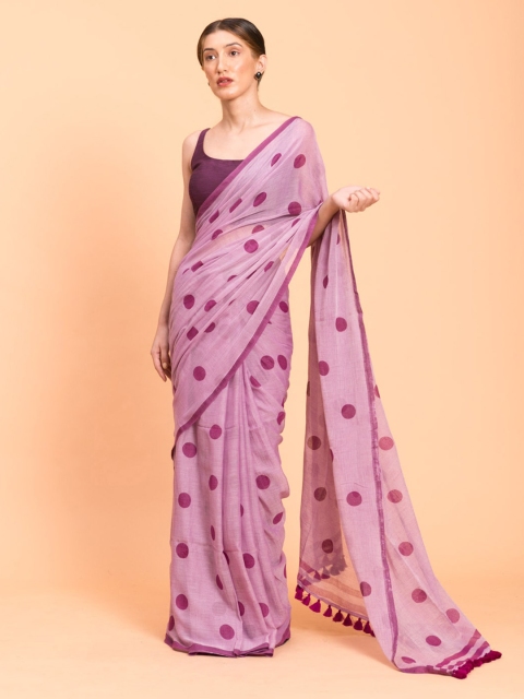 Suta Lavender Printed Cotton Polka Saree