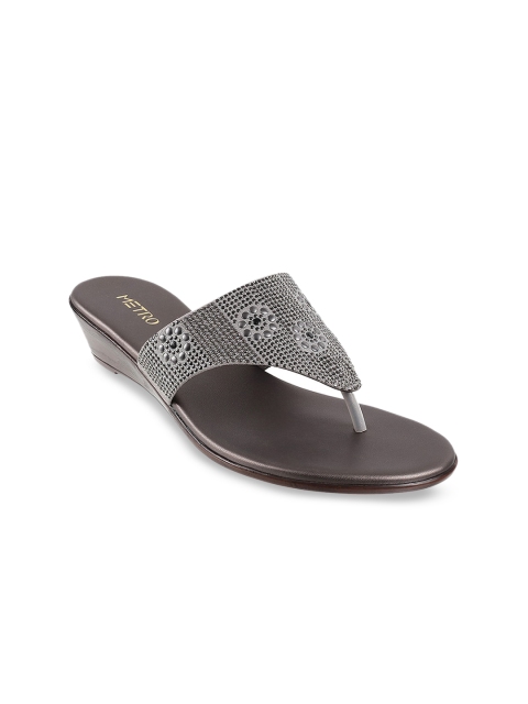 Metro Women Grey Embellished Wedges
