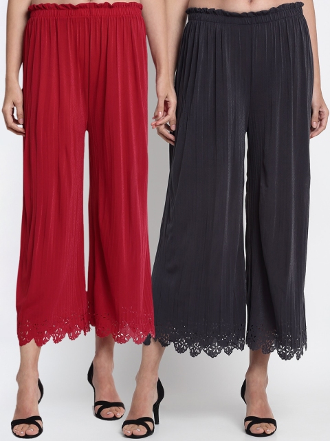 NEUDIS Women Pack Of 2 Maroon & Grey Regular Fit Solid Culottes