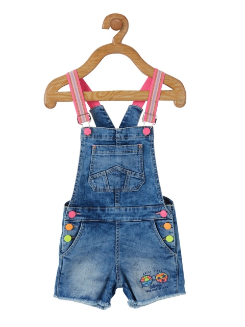 VITAMINS Girls Blue Solid Slim Fit Dungarees