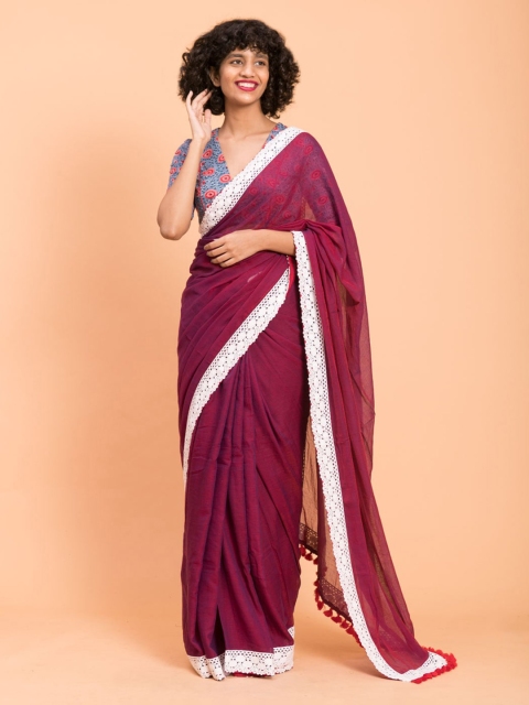 Suta Purple Solid Lace Saree