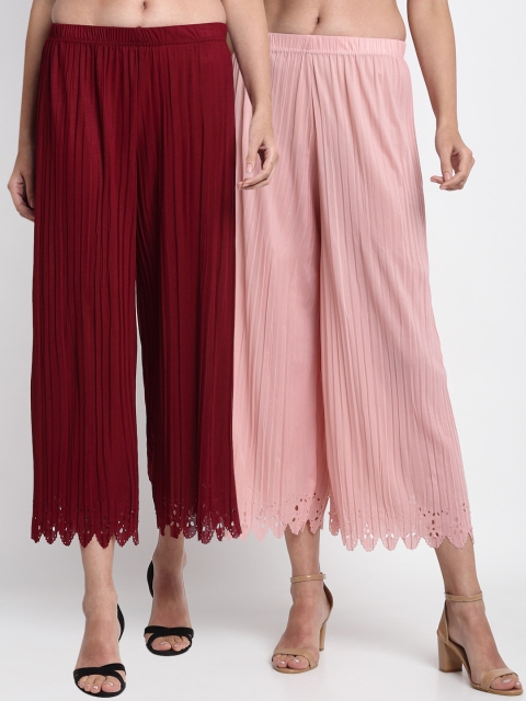 NEUDIS Women Pack Of 2 Regular Fit Solid Culottes, Maroon