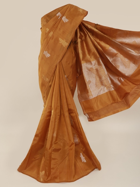 Pothys Mustard Art Silk Solid Kanjeevaram Saree