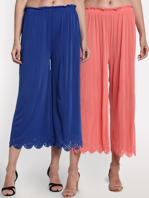 NEUDIS Women Pack Of 2 Regular Fit Solid Culottes, Blue