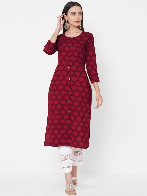 FASHOR Women Maroon Printed Kurta