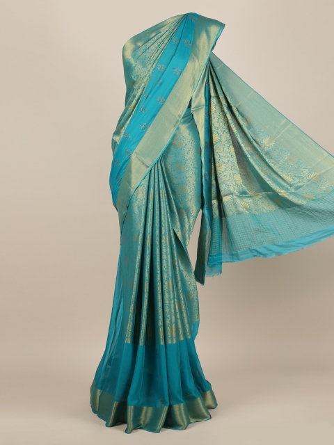 Pothys Blue Woven Design Pure Chiffon Saree