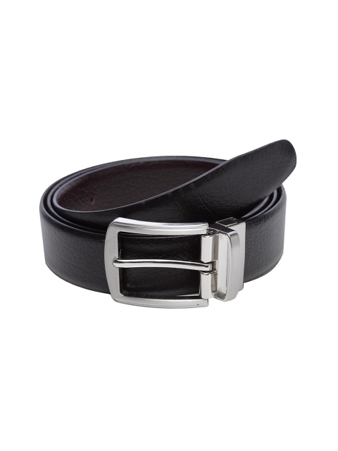WELBAWT Men Black & Brown Textured Reversible Leather Belt