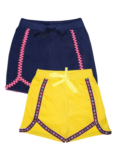 KiddoPanti Girls Pack Of 2 Solid Regular Fit Cotton Regular Shorts, Yellow