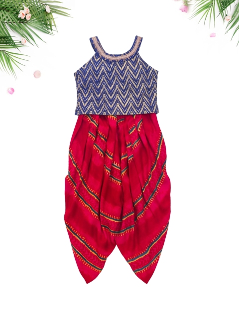 The Magic Wand Girls Navy Blue & Red Printed Top with Dhoti Pants