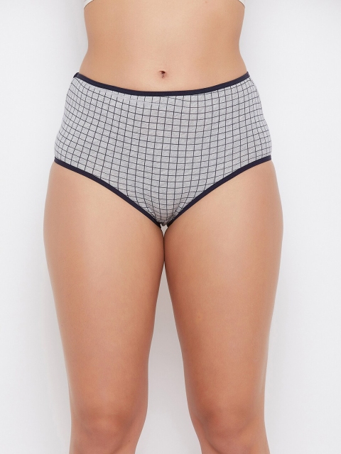 Clovia Women Grey & Navy Blue Checked Hipster Briefs PN3219V013XL