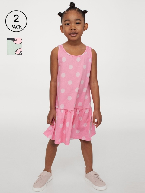 H&M Girls 2 Pack Printed Dresses, Green