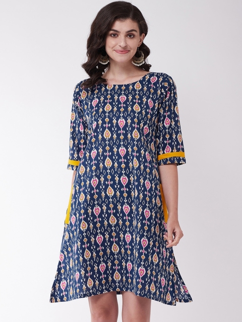 InWeave Women Navy Blue Printed A-Line Dress