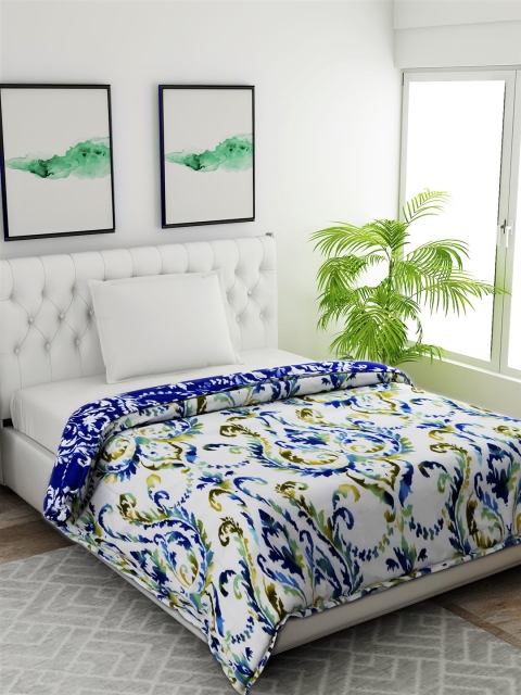 Salona Bichona White & Blue Ethnic Motifs AC Room 120 GSM Single Bed Comforter
